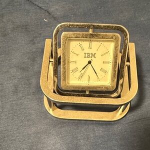 Gold Tone Desk Clock - Square Roman Numerals